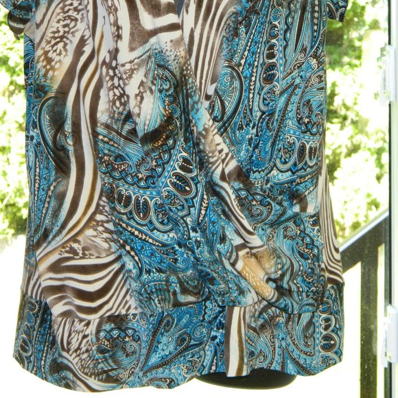 2 for/ $25 Jessica Cap Sleeve V-Neck Blouse Brown Blue Zebra Paisley Size 1X - Picture 9 of 16